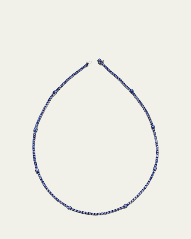 18K White Gold Riviera Blue Sapphire Tennis Necklace